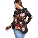 Blusa Floral Feminina Manga Comprida Ocasional Assimetrica Casual