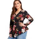 Blusa Floral Feminina Manga Comprida Ocasional Assimetrica Casual