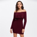 Elegant Burgundy Women's Dress Sexy Pleated Style Winter Style