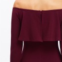 Elegant Burgundy Women's Dress Sexy Pleated Style Winter Style