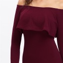 Elegant Burgundy Women's Dress Sexy Pleated Style Winter Style