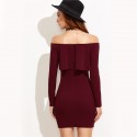 Elegant Burgundy Women's Dress Sexy Pleated Style Winter Style