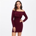 Elegant Burgundy Women's Dress Sexy Pleated Style Winter Style