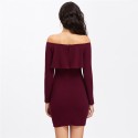 Elegant Burgundy Women's Dress Sexy Pleated Style Winter Style