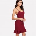 Women's Casual Dress Party Style Burgundy Pleated Short Simple