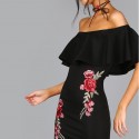 Sexy Short Women's Dress Sexy Embroidery Elegant Black Floral