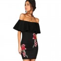 Sexy Short Women's Dress Sexy Embroidery Elegant Black Floral