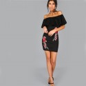 Sexy Short Women's Dress Sexy Embroidery Elegant Black Floral