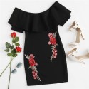 Sexy Short Women's Dress Sexy Embroidery Elegant Black Floral