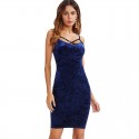 Women's Stylish Velvet Blue Dress Stylish Sexy Summer Style