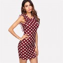 Vestido de Bolinhas Casual Feminino Plissado Ombro Estilo Verão Curto