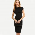 Vestido Elegante Feminino Estilo Simples Formal Preto Manga Curta