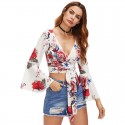 Blusa Feminina Floral Sexy Estilo Casual Manga Comprida Elegante