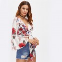 Blusa Feminina Floral Sexy Estilo Casual Manga Comprida Elegante