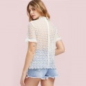 Blusa de Renda Feminina Branca Elegante Estilo Verão Colarinho Tunica