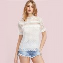 Blusa de Renda Feminina Branca Elegante Estilo Verão Colarinho Tunica