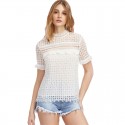 Blusa de Renda Feminina Branca Elegante Estilo Verão Colarinho Tunica