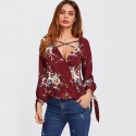 Vestido Floral Feminino Estilo Casual Manga Comprida Ocasional
