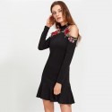 Women's Floral Slim Black Basic Dress Stylish Summer Style