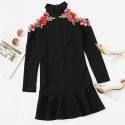 Women's Floral Slim Black Basic Dress Stylish Summer Style