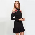 Women's Floral Slim Black Basic Dress Stylish Summer Style