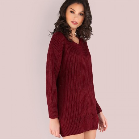 Vestido Sweater Feminina Casual Estilo Inverno Manga comprida Curto