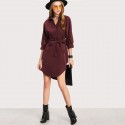 Elegant Women's Casual Dress Asymmetric Female Burgundy