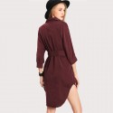 Elegant Women's Casual Dress Asymmetric Female Burgundy