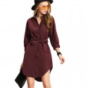 Elegant Women's Casual Dress Asymmetric Female Burgundy