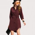 Elegant Women's Casual Dress Asymmetric Female Burgundy