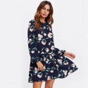 Vestido Floral Feminino Manga Longa Estilo Elegante Casual