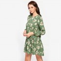 Vestido Feminino Floral Manga Comprida Estilo Outono Casual