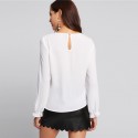 Blusa Feminina Manga Longa Plissado Botão Manguito Elegante