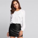 Blusa Feminina Manga Longa Plissado Botão Manguito Elegante