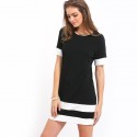 Vestido Listrado Feminino Casual Curto Estilo Preto Branco Manga Curta