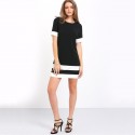 Women's Striped Dress Casual Short Style Black White Short Sleeve