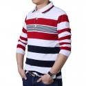 T-Shirt Polo Striped Stylish Men's Long Sleeve