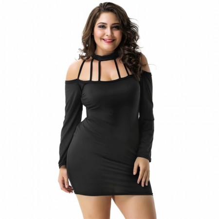 Dress Black Short Design Long Sleeve Elegant Party