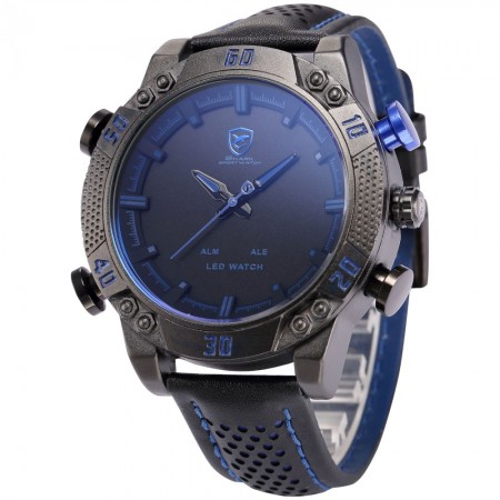 Watch Sports Racing Blue Quartz Bracelet Stainless Leather