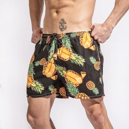 Short de Abacaxi Batedeira Estampado Azul e Preto Masculino Casual