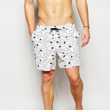 Short de Batedeira Branco Masculino Minimalista Estampado Tubarão