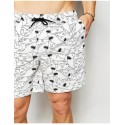 Short de Batedeira Branco Masculino Minimalista Estampado Tubarão