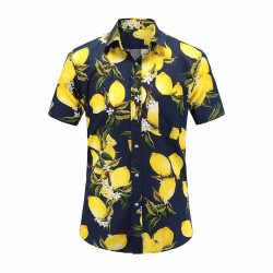Camisa de Limão Masculina Estampa Havaiana Moda Praia Casual