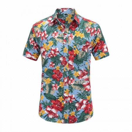 Camisa Floral Macho Moda Estampa Folhagem Moda Havaiana Masculina