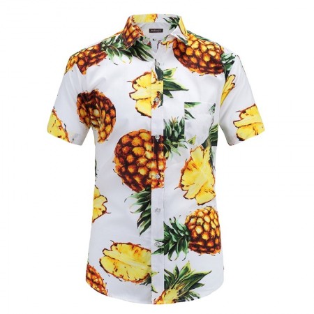 Camisa Abacaxi Floral Masculina Estampada Havaiana Macho Moda