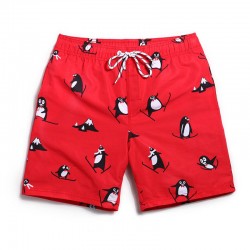 Short de Batedeira Vermelho Masculino Casual Pinguim Estampado