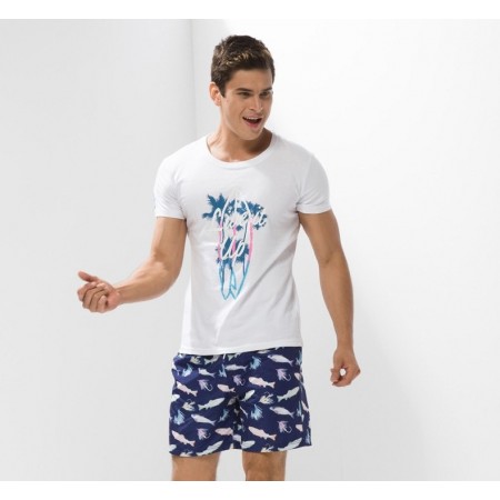 Short Casual Moda Praia Masculino Estampado Peixes do Oceano Bonito