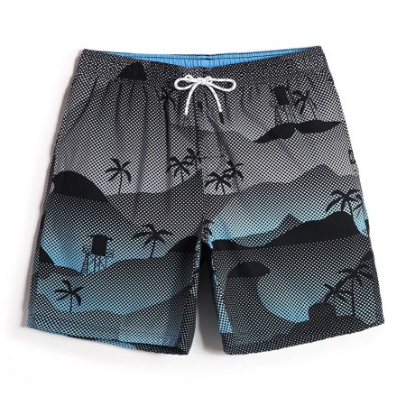 Short de Banho Surf Estampada Desenho Praia Verão em Degrader