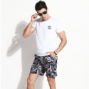 Short Cinza de Elástico Masculino Estampa Bananal Folhagem Preto