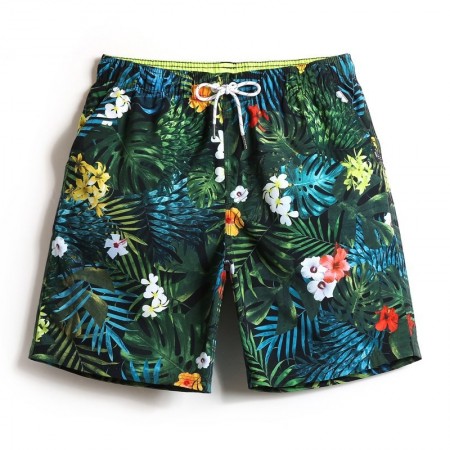 Short Masculino Florido Estampa folhas de Palmeiras e Flores Tropicais